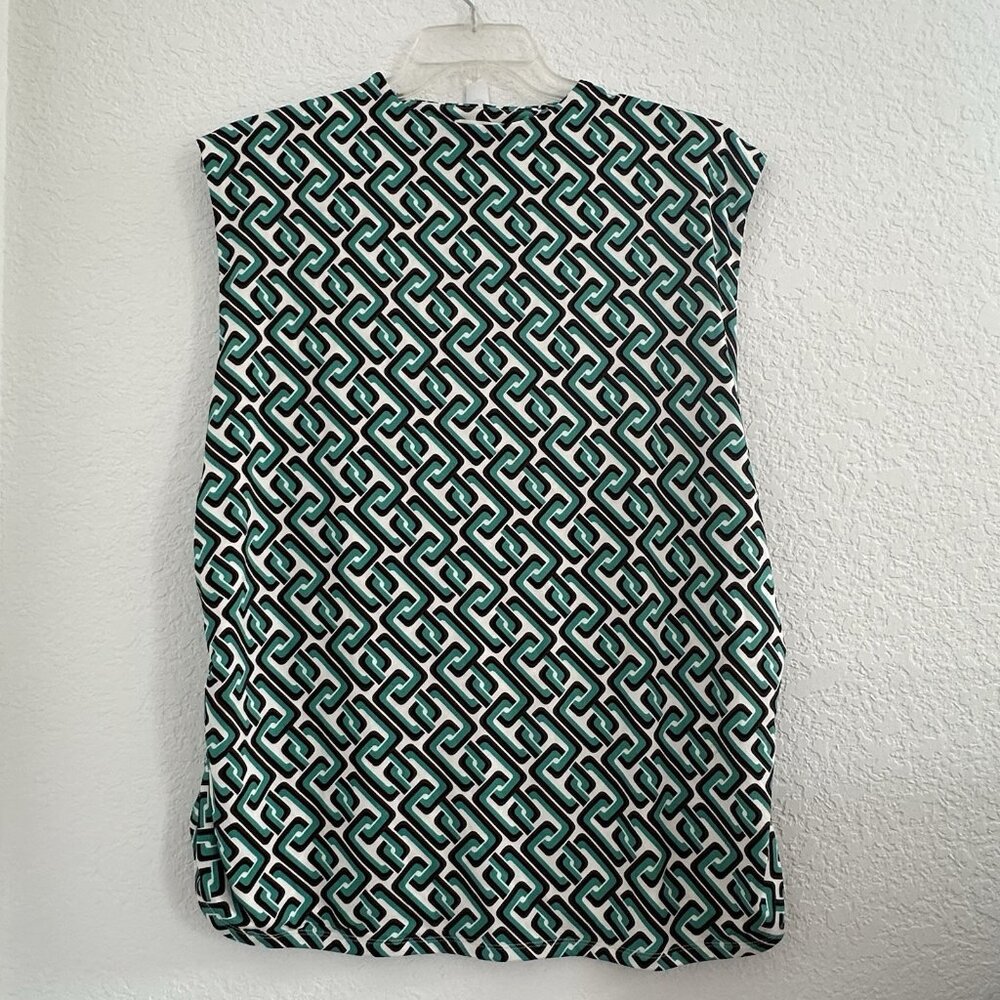 Intempo Blouse Top Womens 3X Green Geometric Sleeveless‎ Stretch Career Office